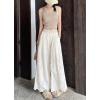 image:imagechouyatou Women Summer Floral Eyelet Lace Wide Leg Pants Boho Casual Cotton Palazzo Beach Pants TrousersOffwhite
