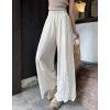image:imagechouyatou Women Summer Floral Eyelet Lace Wide Leg Pants Boho Casual Cotton Palazzo Beach Pants TrousersOffwhite