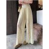 image:imagechouyatou Women Summer Floral Eyelet Lace Wide Leg Pants Boho Casual Cotton Palazzo Beach Pants TrousersYellow