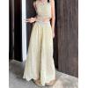 image:imagechouyatou Women Summer Floral Eyelet Lace Wide Leg Pants Boho Casual Cotton Palazzo Beach Pants TrousersYellow
