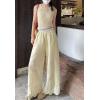 image:imagechouyatou Women Summer Floral Eyelet Lace Wide Leg Pants Boho Casual Cotton Palazzo Beach Pants TrousersYellow