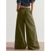 image:imagechouyatou Womens Boho Floral Wide Leg Jeans Y2k Distressed Fringe Baggy Jeans Denim Culotte Palazzo Pants TrousersArmy Green