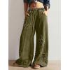image:imagechouyatou Womens Boho Floral Wide Leg Jeans Y2k Distressed Fringe Baggy Jeans Denim Culotte Palazzo Pants TrousersArmy Green