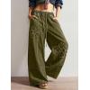 image:imagechouyatou Womens Boho Floral Wide Leg Jeans Y2k Distressed Fringe Baggy Jeans Denim Culotte Palazzo Pants TrousersArmy Green