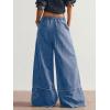 image:imagechouyatou Womens Boho Floral Wide Leg Jeans Y2k Distressed Fringe Baggy Jeans Denim Culotte Palazzo Pants TrousersBlue