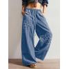 image:imagechouyatou Womens Boho Floral Wide Leg Jeans Y2k Distressed Fringe Baggy Jeans Denim Culotte Palazzo Pants TrousersBlue