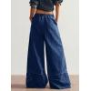image:imagechouyatou Womens Boho Floral Wide Leg Jeans Y2k Distressed Fringe Baggy Jeans Denim Culotte Palazzo Pants TrousersDark Blue