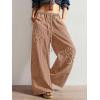 image:imagechouyatou Womens Boho Floral Wide Leg Jeans Y2k Distressed Fringe Baggy Jeans Denim Culotte Palazzo Pants TrousersKhaki