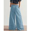 image:imagechouyatou Womens Boho Floral Wide Leg Jeans Y2k Distressed Fringe Baggy Jeans Denim Culotte Palazzo Pants TrousersLight Blue