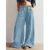 image:imagechouyatou Womens Boho Floral Wide Leg Jeans Y2k Distressed Fringe Baggy Jeans Denim Culotte Palazzo Pants TrousersLight Blue