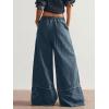 image:imagechouyatou Womens Boho Floral Wide Leg Jeans Y2k Distressed Fringe Baggy Jeans Denim Culotte Palazzo Pants TrousersVintage Blue