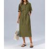 image:imagechouyatou Womens Button Up Polo Collar Denim Shirt Dress Drawstring Waist Back Slit Jean Midi Long Dress with PocketsArmy Green