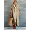 image:imagechouyatou Womens Contrast Color Button Down Shirt Dress Short Sleeve Cotton Linen Casual Loose Beach Long Maxi DressKhaki