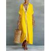 image:imagechouyatou Womens Contrast Color Button Down Shirt Dress Short Sleeve Cotton Linen Casual Loose Beach Long Maxi DressYellow