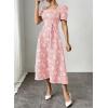 image:imagechouyatou Womens Cute Puff Short Sleeve Floral Printed Midi Long Dress Boho A Line Swing Vacation Party DressesPink