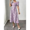 image:imagechouyatou Womens Cute Puff Short Sleeve Floral Printed Midi Long Dress Boho A Line Swing Vacation Party DressesPurple