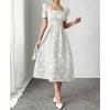 image:imagechouyatou Womens Cute Puff Short Sleeve Floral Printed Midi Long Dress Boho A Line Swing Vacation Party DressesWhite