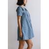 image:imagechouyatou Womens Leopard Print Short Sleeve Denim Dress Button Down Peter Pan Collar Midi Jean DressBlue