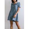 image:imagechouyatou Womens Leopard Print Short Sleeve Denim Dress Button Down Peter Pan Collar Midi Jean DressBlue