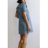 image:imagechouyatou Womens Leopard Print Short Sleeve Denim Dress Button Down Peter Pan Collar Midi Jean DressBlue