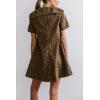 image:imagechouyatou Womens Leopard Print Short Sleeve Denim Dress Button Down Peter Pan Collar Midi Jean DressBrown