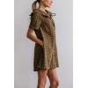 image:imagechouyatou Womens Leopard Print Short Sleeve Denim Dress Button Down Peter Pan Collar Midi Jean DressBrown