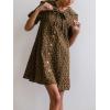image:imagechouyatou Womens Leopard Print Short Sleeve Denim Dress Button Down Peter Pan Collar Midi Jean DressBrown