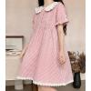image:imagechouyatou Womens Retro Plaid Button Up Babydoll Mini Dress Short Sleeve Lace Ruffle Lapel Collared Gingham DressPink