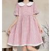 image:imagechouyatou Womens Retro Plaid Button Up Babydoll Mini Dress Short Sleeve Lace Ruffle Lapel Collared Gingham DressPink