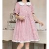 image:imagechouyatou Womens Retro Plaid Button Up Babydoll Mini Dress Short Sleeve Lace Ruffle Lapel Collared Gingham DressPink