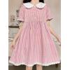 image:imagechouyatou Womens Retro Plaid Button Up Babydoll Mini Dress Short Sleeve Lace Ruffle Lapel Collared Gingham DressPink