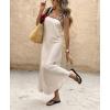 image:imagechouyatou Womens Sexy Tie Strap Maxi Dress Cotton Linen Flowy Pleated Long Dress Boho Beach Party Tank Sun DressApricot