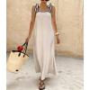 image:imagechouyatou Womens Sexy Tie Strap Maxi Dress Cotton Linen Flowy Pleated Long Dress Boho Beach Party Tank Sun DressApricot