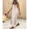 image:imagechouyatou Womens Sexy Tie Strap Maxi Dress Cotton Linen Flowy Pleated Long Dress Boho Beach Party Tank Sun DressApricot