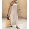 image:imagechouyatou Womens Sexy Tie Strap Maxi Dress Cotton Linen Flowy Pleated Long Dress Boho Beach Party Tank Sun DressApricot