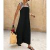 image:imagechouyatou Womens Sexy Tie Strap Maxi Dress Cotton Linen Flowy Pleated Long Dress Boho Beach Party Tank Sun DressBlack