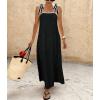 image:imagechouyatou Womens Sexy Tie Strap Maxi Dress Cotton Linen Flowy Pleated Long Dress Boho Beach Party Tank Sun DressBlack