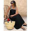 image:imagechouyatou Womens Sexy Tie Strap Maxi Dress Cotton Linen Flowy Pleated Long Dress Boho Beach Party Tank Sun DressBlack