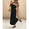 image:imagechouyatou Womens Sexy Tie Strap Maxi Dress Cotton Linen Flowy Pleated Long Dress Boho Beach Party Tank Sun DressBlack