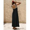 image:imagechouyatou Womens Sexy Tie Strap Maxi Dress Cotton Linen Flowy Pleated Long Dress Boho Beach Party Tank Sun DressBlack