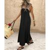 image:imagechouyatou Womens Sexy Tie Strap Maxi Dress Cotton Linen Flowy Pleated Long Dress Boho Beach Party Tank Sun DressBlack