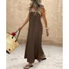 image:imagechouyatou Womens Sexy Tie Strap Maxi Dress Cotton Linen Flowy Pleated Long Dress Boho Beach Party Tank Sun DressDark Brown