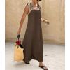 image:imagechouyatou Womens Sexy Tie Strap Maxi Dress Cotton Linen Flowy Pleated Long Dress Boho Beach Party Tank Sun DressDark Brown