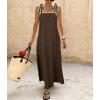 image:imagechouyatou Womens Sexy Tie Strap Maxi Dress Cotton Linen Flowy Pleated Long Dress Boho Beach Party Tank Sun DressDark Brown