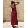 image:imagechouyatou Womens Sexy Tie Strap Maxi Dress Cotton Linen Flowy Pleated Long Dress Boho Beach Party Tank Sun DressDark Red