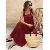 image:imagechouyatou Womens Sexy Tie Strap Maxi Dress Cotton Linen Flowy Pleated Long Dress Boho Beach Party Tank Sun DressDark Red