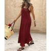 image:imagechouyatou Womens Sexy Tie Strap Maxi Dress Cotton Linen Flowy Pleated Long Dress Boho Beach Party Tank Sun DressDark Red