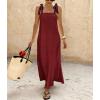 image:imagechouyatou Womens Sexy Tie Strap Maxi Dress Cotton Linen Flowy Pleated Long Dress Boho Beach Party Tank Sun DressDark Red