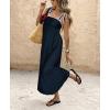 image:imagechouyatou Womens Sexy Tie Strap Maxi Dress Cotton Linen Flowy Pleated Long Dress Boho Beach Party Tank Sun DressNavy
