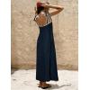 image:imagechouyatou Womens Sexy Tie Strap Maxi Dress Cotton Linen Flowy Pleated Long Dress Boho Beach Party Tank Sun DressNavy
